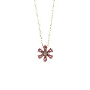 Ponte Vecchio Flower Necklace Pink Gold (18K) Color Stone Men,Women Fashion P...